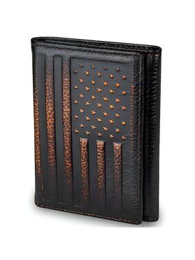 USA Flag Trifold Wallets for Men American Flag Wallet Full Grain Leather